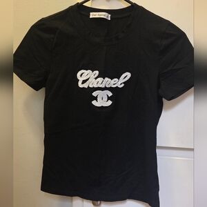 Chanel Black T-Shirt with White Logo